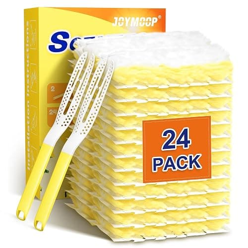 JOYMOOP Disposable Electrostatic Duster for Cleaning, with 2 Handles & 24 Ct Yellow Heavy Duty Refills for Swiffer Feather Duster, Household Cleaning Tool for Electronics, Dusting Furniture, Blinds - Image 1