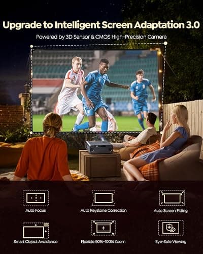 [Built-in Apps/4K Support] Smart Outdoor Projector with WiFi and Bluetooth, Movie Projector, DoIby Audio with Dual Speaker, Auto Focus w/ YouTube&PrimeVideo Proyector, Upgrad P62 Pro thumbnail 5