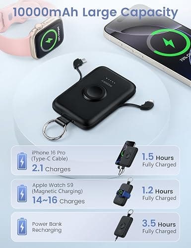 RORRY CharmGo Portable Charger, 10000mAh 20W Fast Charging Power Bank | Built-in Cables, Travel Keychain Battery Pack Essentials for Apple Watch 1~12 Series/Ultra/SE & iPhone 18 Pro Max/17/16/15 thumbnail 5