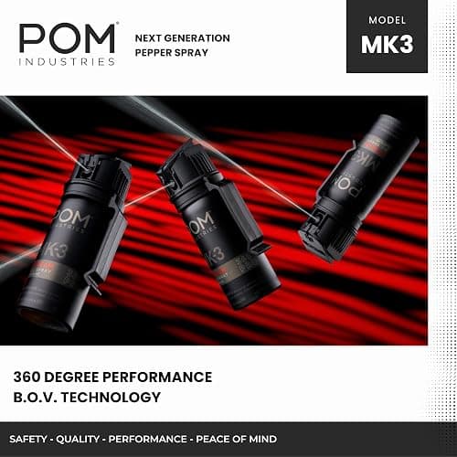 POM MK3 Pepper Spray, Belt Clip Model, Maximum Police Strength OC with UV Marking Dye, Quick Flip Top Safety, 360° Performance At Any Angle, Powerful Accurate Stream, 18 ft Range, 1.8 fl oz thumbnail 4
