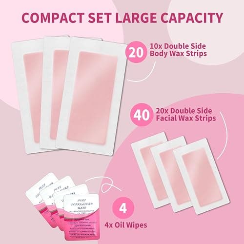 hoyesch 60 PCS Wax Strips - 40 Facial & 20 Body Waxing Kit for Women’ s Hair Removal,Wax Strips for Face,Eyebrow,Body, Arms, Legs, Chest, Back, Bikini/Brazilian Waxing Strips & 4Calming Oil Wipes thumbnail 6