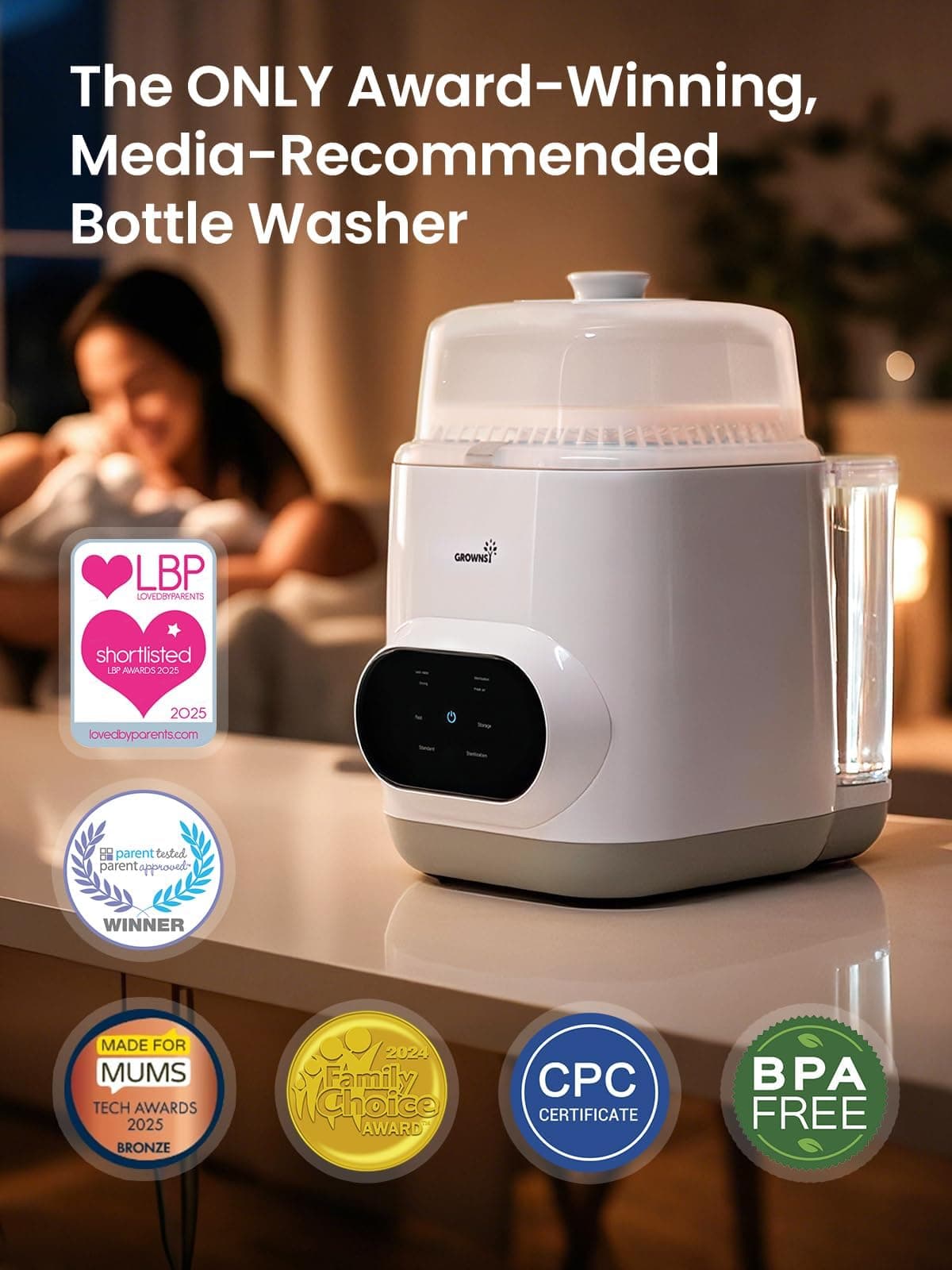 Grownsy EaseClean Bottle Washer Pro | All-in-One Bottle Washer and Sterilizer and Dryer | Baby Bottle Washer for Bottles, Pump Parts & Baby Essentials | Replaces Hand Washing thumbnail 8