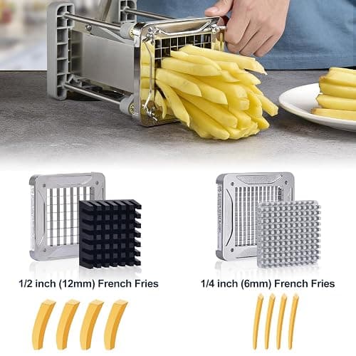 French Fry Cutter, Sopito Professional Potato Cutter Stainless Steel with 1/2-Inch and 1/4-Inch Blade Great for Potatoes Carrots Cucumbers thumbnail 5