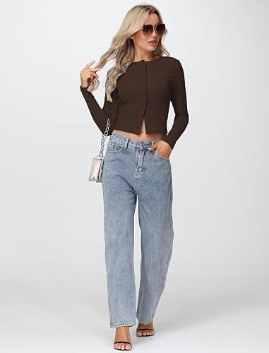 Matunana Womens Long Sleeve Tops Fall Lightweight Cardigan Cropped Going Out Shirts Ribbed Button Down Cute Trendy 2025 thumbnail 5
