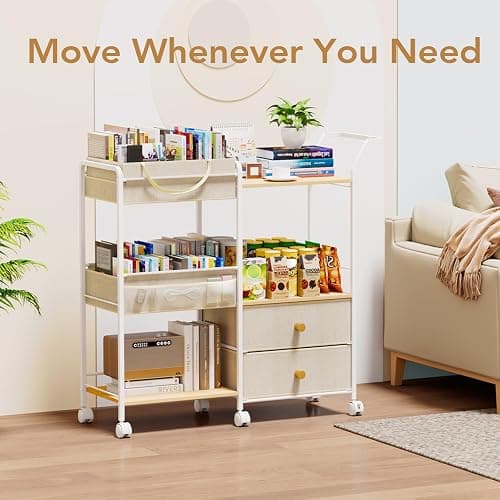 BBLIKE Diaper Caddy Organizer with Hanging Rack - 3 Tier Rolling Baby Storage Cart with Drawers and Side Pockets for Newborn Diaper Organization for Nursery, Crib, Bedroom, Changing Table, Beige thumbnail 7