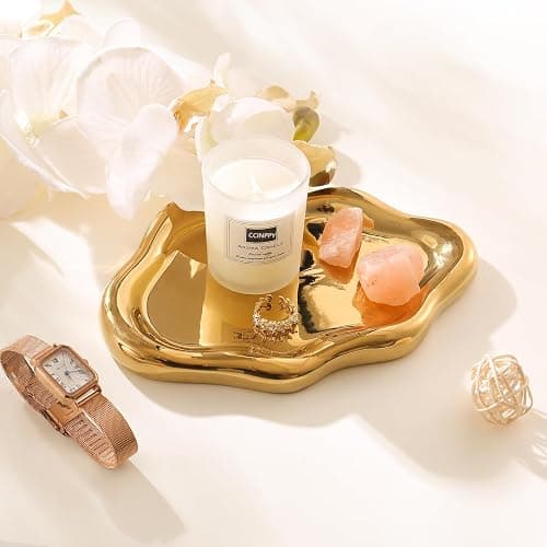 CCINPPY Ceramic Jewelry Tray Trinket Dish, Decorative Cloud Vanity Key Tray for Women, Ring Holder Dish, Cute Jewelry Plate Bowl Room Decor Aesthetic, Gold, Medium thumbnail 3