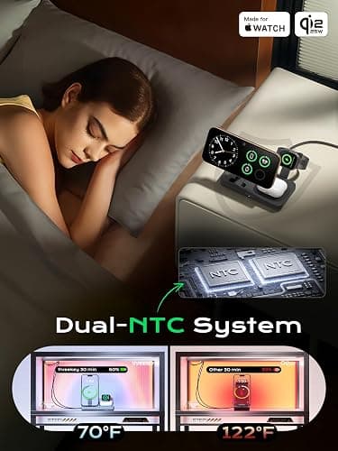 THREEKEY 3 in 1 iPhone 17 Charging Station,MagSafe Charger Compatible, Qi2 25W MFi Certified Wireless Charger Stand for iPhone 17/16/15/14/13/12, Apple Watch, AirPods(45W Adapter Included) thumbnail 7