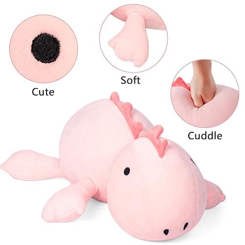 22" 3.5 lbs Weighted Dino Stuffed Toys, Cute Animals Plushie Dolls Pillow Gifts for Kids Adults (Pink) thumbnail 6