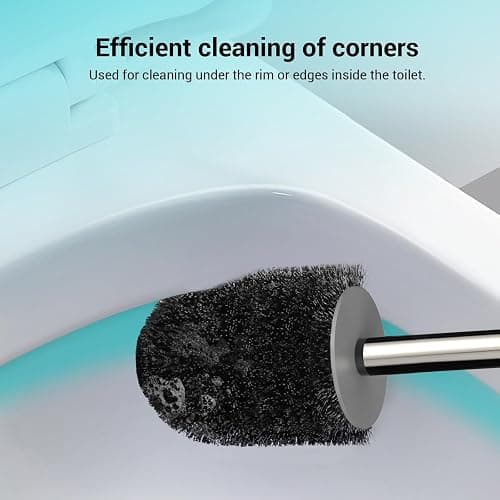 Toilet Brush and Holder Set, 2 Pack with Stainless Steel Handle Toilet Bowl Brush, Compact Toilet Scrubber Brush for Deep Cleaning Bathroom Restroom, Easy to Assemble White & Gray thumbnail 4