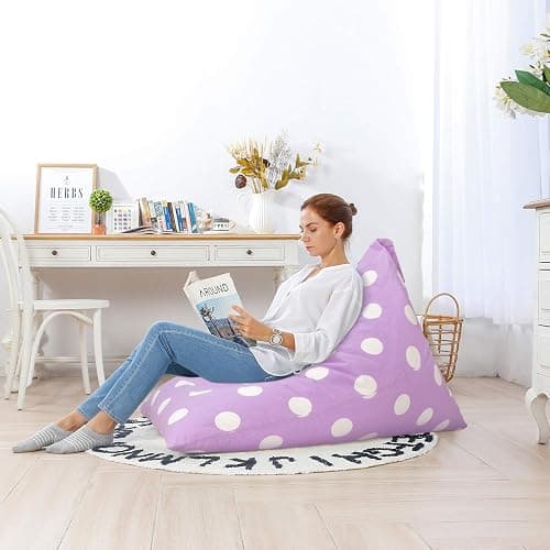 Aubliss Stuffed Animal Storage Bean Bag Chairs Cover, 50"x 35" Extra Large Bean Bags Chair for Kids & Adults, Beanbag Toy Storage for Boys Girls - Premium Cotton Canvas Purple Dot thumbnail 6