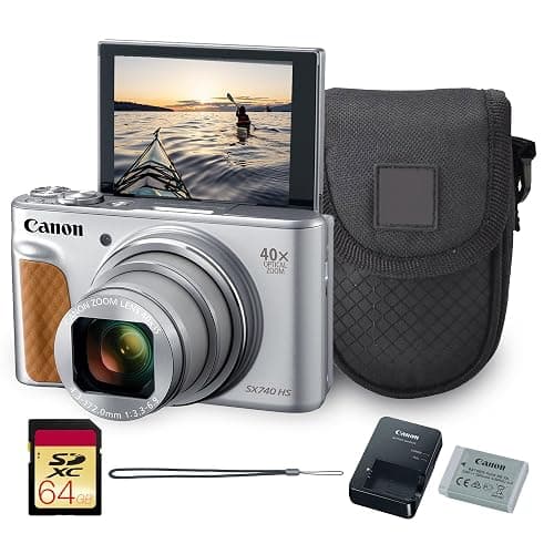 Canon PowerShot SX740 HS Digital Camera (Silver) – 20.3MP, 40x Optical Zoom, 4K UHD Video, Wi-Fi & Bluetooth, Compact Travel Point & Shoot (2956C001) + Bag + 64GB Memory Card - Image 1