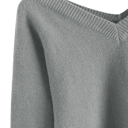 ZAFUL Women's Cropped Sweater V-Neck Long Sleeve Crop Sweater Pullover Jumper Knit Top - 1-gray - Medium thumbnail 3