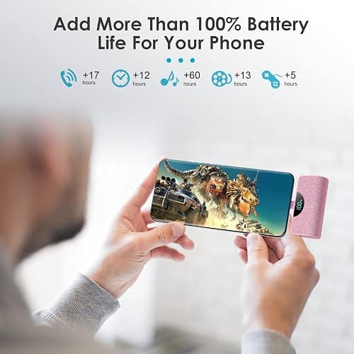 Mini Portable Charger USB-C Power Bank 5200mAh,Ultra Compact LCD Display Battery Pack Backup Charger Compatible with iPhone 17/17 Air/17 Pro/17 Pro Max/16/16 Plus/16 Pro Max/15 Series,Samsung- Pink thumbnail 4