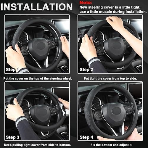 GIANT PANDA Microfiber Leather Steering Wheel Cover for Honda Accord,Civic,CR-V,HR-V,Pilot(Black-Standard Size) thumbnail 7