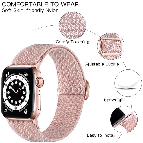 Lerobo Nylon Stretchy Solo Loop Watch Band, Compatible with Apple Watch Series 11-1, SE/Ultra 3 2 1 38/40/41/42/44/45mm/46mm/49mm, Adjustable Replacement Strap for Women Men thumbnail 2