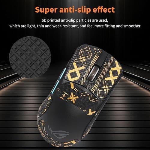 NOUKAJU Mouse Grip Tape Full Coverage for ASUS ROG Harpe Ace Aim Lab, Self-Adhesive Sweat-Resistant Professional Mice Upgrade Kit,Mouse Feet Skates(Foot pad + Black-Gold Mouse Tape) thumbnail 3