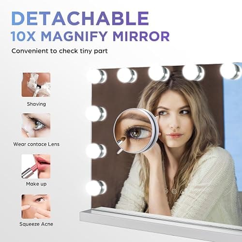 M MIVONDA Vanity Mirror with Lights, Lighted Makeup Hollywood Mirror with Dimmable 3 Color Lights LED Bulbs for Desk and Wall, Mirrors with Plug-in and USB Charger for Bedroom thumbnail 7