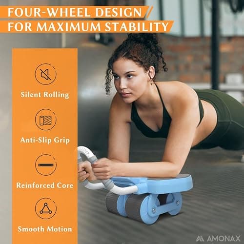 Amonax Ab Roller Exercise Wheel, Four Wheel Abs Trainer with Elbow Support, Abdominal Exercise Equipment for Core Abs, Automatic Rebound Abs Workout Equipment For Home Gym Men Women Use thumbnail 3