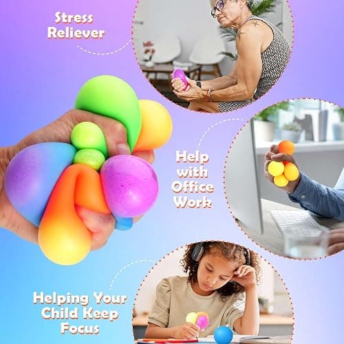 Stress Balls Bulk for Kids and Adults: 50 Pack Mini Squishy Ball for Anxiety Relief - Color Changing Sensory Ball Fidget Toys for Autistic Children, Classroom Prizes Goodie Bag Stuffers (1.8") thumbnail 6