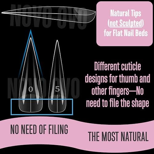 NOVO OVO Halloween XXL Straight Sharp Stiletto Natural Nail Tips Press on (not Sculpted), Normal Thick Extra Long Soak Off Soft Gel Fake Nail Extension, Full Cover False Nails for 12 Sizes 240 pcs thumbnail 5
