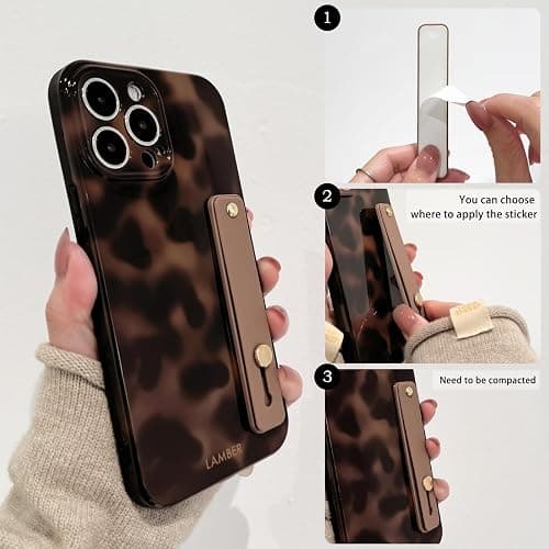 NITITOP Compatible with iPhone 12 Pro Max Case with Wrist Strap Cute Stylish Leopard Aesthetic Tortoise Amber Design for Women Girls Men Soft TPU Shockproof Protective Cover - Brown thumbnail 2