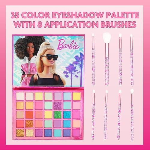 Barbie 35-Well Shadow Palette, Shimmery and Opaque Colors, Pigmented Blendable, 8 Application Brushes Ages 8+, Perfect for Parties, Sleepovers & Makeovers, By Townley Girl thumbnail 2