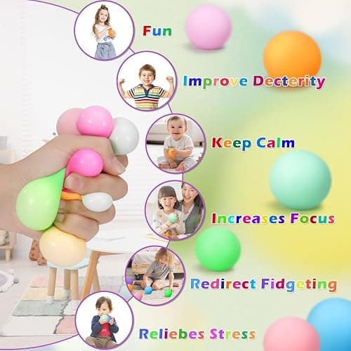 72Pcs Stress Balls Set for Adults and Kids - Squishy Ball Sensory Fidget Toys for Anxiety Relief - Squeeze Ball Party Favors Bulk Pack - Classroom Prize - Birthday Halloween thumbnail 5