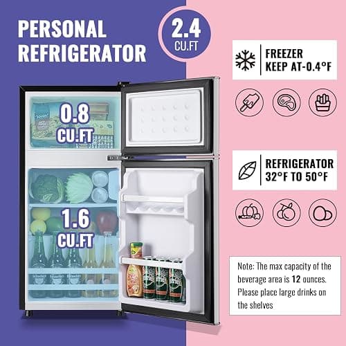 DEMULLER 2.4 Cu.Ft Small Refrigerator with Freezer Dorm Mini Fridge Removable Plastic Shelves Ideal for Home, Office,Dormitory Silver thumbnail 4