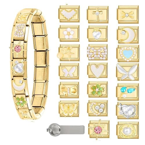 ITingstere Italian Charms Bracelet Sets with 1Pcs Starter Brascelet 9Pcs Charms 9mm Italian Modular Charm Bracelet DIY Module Jewelry Gifts - Image 1