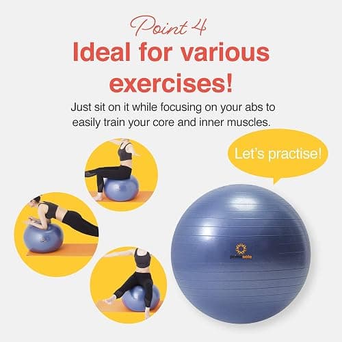 primasole Ballon d'exercice pour équilibre, stabilité, Fitness, entraînement, Yoga, Pilates à la Maison, au Bureau et à la Salle de Sport, Ballon d'accouchement pour Grossesse, Chaise de Bureau thumbnail 5