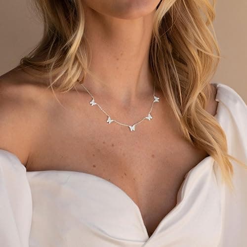 VRIUA Necklaces for Women - 14K Gold/Silver Plated Dainty Chain Necklace with Five Charms: Diamond, Bow, Snowflake, Cross, Flower, Clover, Butterfly, Heart, Star of David, and Star Trendy Jewelry thumbnail 3