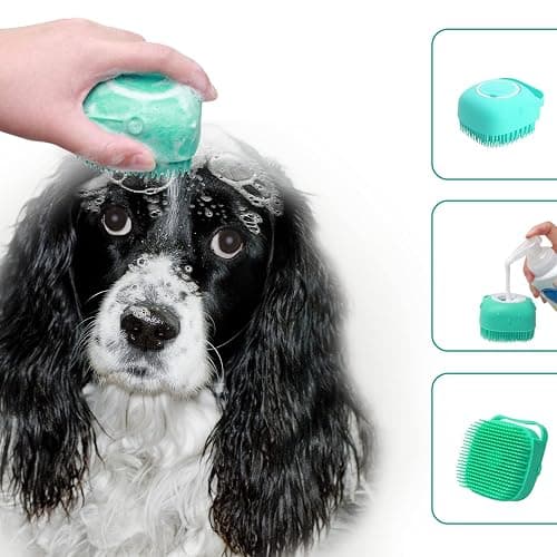 ELEGX Pet Grooming Bath Massage Brush with Soap and Shampoo Dispenser Soft Silicone Bristle for Long Short Haired Dogs Cats Shower (Pink) thumbnail 6