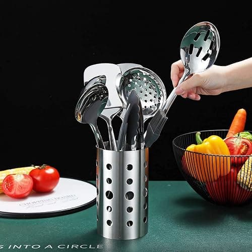 Stainless Steel Cooking Utensils Set, Berglander 13 Pieces Kitchen Utensils Set, Kitchen Tools Set With Utensil Holder Non-Stick And Heat Resistant,Dishwasher Safe, Easy to Clean (13 Packs) thumbnail 3