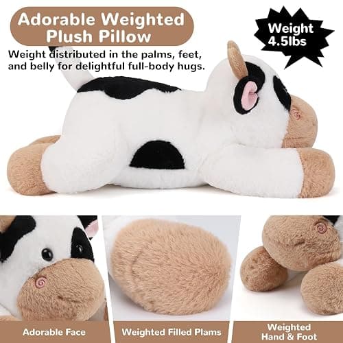 gnomantic Cow Weighted Stuffed Animals - 22 Inch 4.5 Pounds Weighted Plushies Cow Stuffed Animals - Big Plush Pillow - Cute Plush Toys Gifts for Kids & Adults (22" 4.5 lbs) thumbnail 4