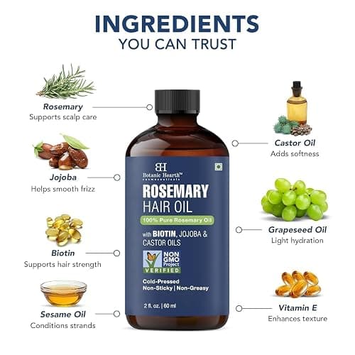 Botanic Hearth Rosemary Oil for Hair Growth - 2 Fl oz | Enriched with Biotin, Castor & Jojoba | Hair Relaxers & Dry Scalp Treatment | Color Safe | Suitable For All Hair Types thumbnail 7