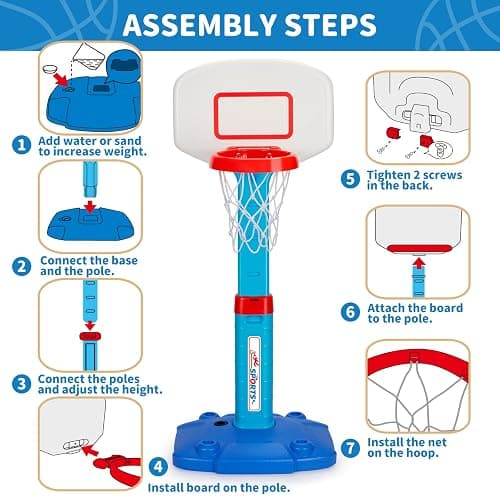 Toddler Basketball Hoop Indoor for Age 1-3, Adjustable Kids Basketball Hoops, Mini Basketball Hoop with 3 Balls for Outdoor Poolside, Birthday Christmas Sport Toys Gift for Baby Boys Girls Age 1 2 3 4 thumbnail 7