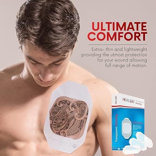 Transparent Film Dressing, 2.3" x 2.75" Pack of 20 Waterproof Wound Bandage Adhesive Patches, Post Surgical Shower or IV Shield, Tattoo Aftercare Bandage by Healqu thumbnail 6