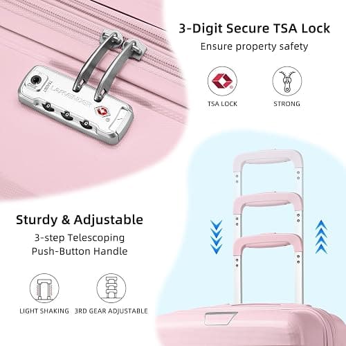 LARVENDER Luggage Sets 3 Piece, Hardside PP Carry On Suitcase with 360° Spinner Wheels TSA Lock Luggage Sets for Women, Orchid Pink thumbnail 5