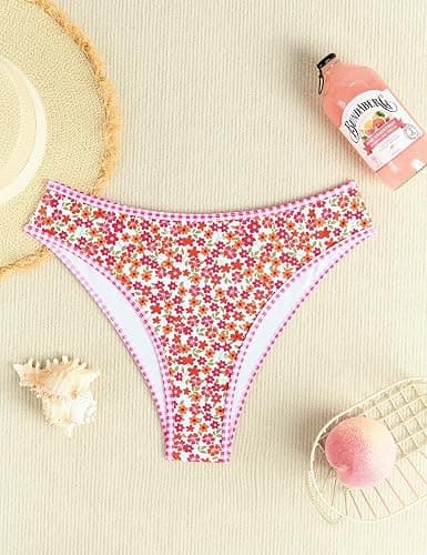 Tainehs Women's Two Piece Bikini Sets O Ring Front Top Ditsy Floral Triangle Swimsuits Cheeky Bathing Suit thumbnail 7