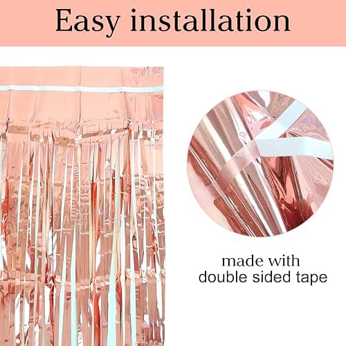 ASTARON 2Pcs Rose Gold Foil Fringe Curtains Shiny Metallic Fringe for Baby Shower Party Birthday Party Decoration thumbnail 4