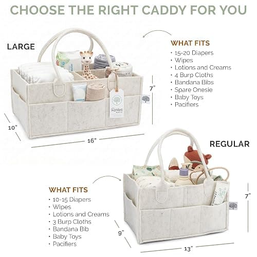Parker Baby Co. Felt Diaper Caddy Organizer - Large, White | Portable nursery storage bin for diapers, wipes, bottles & baby essentials for home/car. Soft felt, foldable design 13x9x7" thumbnail 3