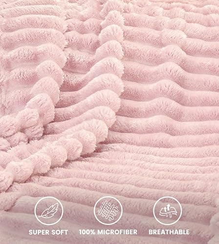 Utopia Bedding Pink Striped Fleece Blanket Throw Size – Fluffy, Warm & Lightweight Ribbed Throw for Bed, Sofa & Chair - Soft Cozy Blanket for Home Décor & Gifting (50x60 Inches) thumbnail 3