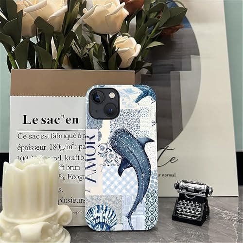 Compatible with iPhone 14 Phone 13 Case - Dual-Layer Protection, Hard Shell with Silicone Interior,Slim Scratch Resistant Shockproof for Woman Men - Whale Starfish Collage thumbnail 5