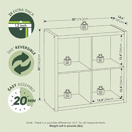 Furinno Cubicle Open Back Decorative Cube Storage Organizer, 4-Cube, White thumbnail 3