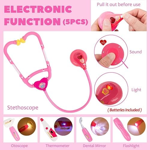 Liberry Doctor Kit for Toddlers 3-5 Years Old, 18-Piece Doctor Bag Pretend Play Toys, Durable Medical Kit with Toy Stethoscope, Pink Doctor Gift for Girls thumbnail 5