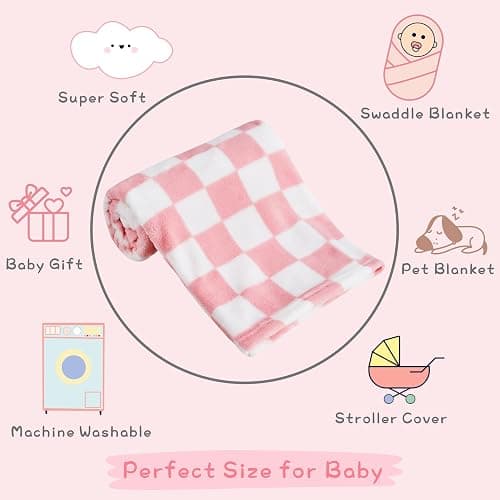Yurhap Checkered Baby Blanket for Girls Pink Fleece Baby Blankets for Girls Boys, Warmer Comfort Lightweight Bed Blanket for Toddlers Infants or Newborn, 30''x40'', Pink thumbnail 7