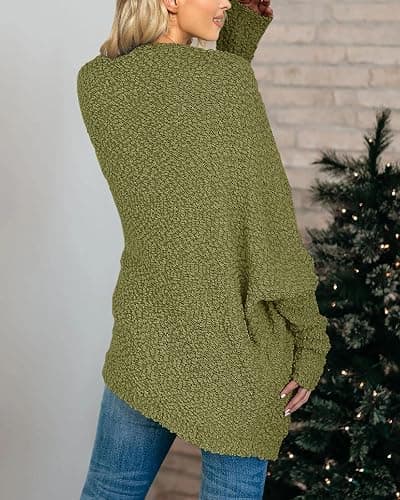 Saodimallsu Women's Chunky Popcorn Cardigan Oversized Open Front Boyfriend Batwing Long Sleeve Fuzzy Knit Sweaters thumbnail 6