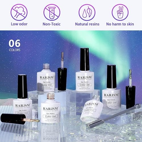RARJSM Aurora Cat Eye Gel Nail Polish Set 6 Colors Velvet Silver Glitter Purple Pink Green Champagne Galaxy Star Cloud Ice Gel Polish with Magnet Stick UV LED Curing Requires Soak Off Home Salon thumbnail 2