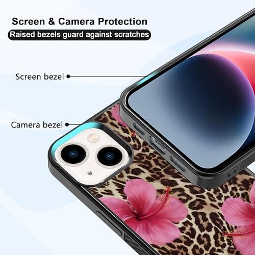 Axulimin Cute Pink Hibiscus Flowers Leopard Cheetah Print Aesthetic Phone Case for iPhone 14 & iPhone 13 Case for Women Girls -6.1Inch thumbnail 4