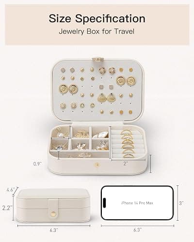 VLANDO Travel Jewelry Case for Women Girls, Gifts for Mother, PU Leather Small Jewelry Box for Rings, Necklaces, Bracelets, Earring Holder Organizer Storage for Travel Essentials - Beige thumbnail 2
